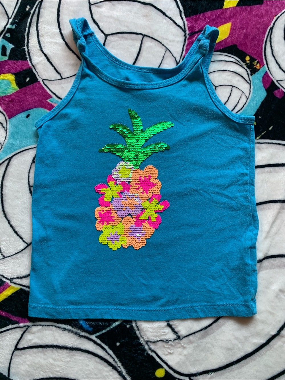 Cat & Jack Turquoise Pineapple Sequin Tank Top